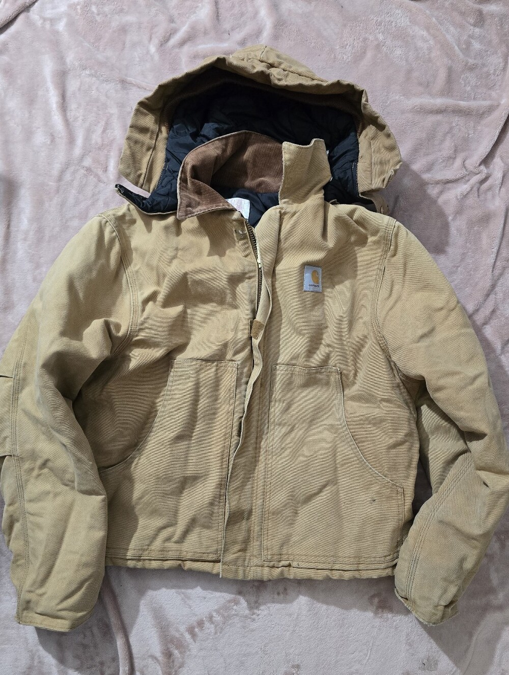Vintage 90s Carhartt Detroit Jacket Quilted Lined Tan Canvas Work Coat Sz 46 XL